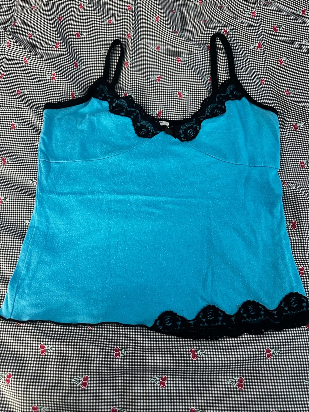 ANDREA FENZI Turquoise Blue Camisole with Black Lace Trim - Picture 4 of 6